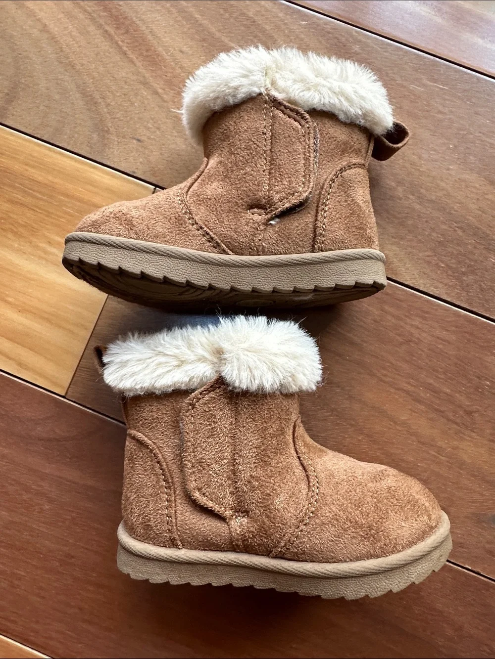 Wonder Nation Kids Faux-Fur Lined Brown Suede Booties Toddler 5